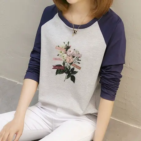 纯棉圆领长袖t恤女宽松2022年新款秋装插肩袖韩版上衣内搭打底衫图片