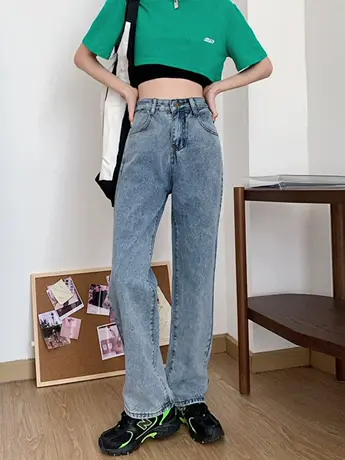 清仓捡漏百搭韩版2023春季高腰个性学生宽松阔腿直筒牛仔裤女潮图片