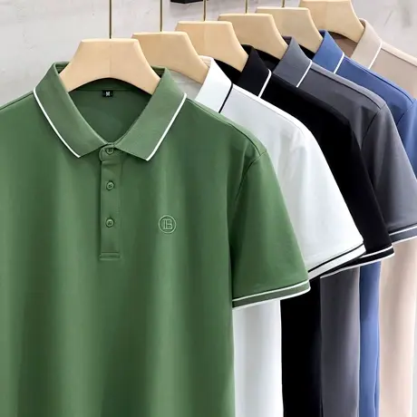 polo衫男短袖t恤夏季冰丝男士潮牌翻领男生有领休闲半袖上衣夏装商品大图