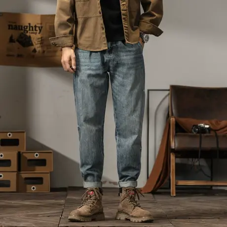 复古潮流百搭男士牛仔裤宽松时尚大码微弹水洗常规裤子休闲牛仔裤商品大图