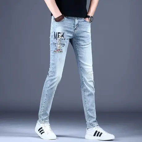 男士高端刺绣印花牛仔裤男款修身小脚裤子男休闲弹力百搭2023新款图片