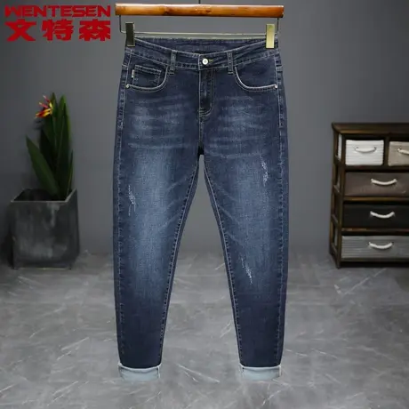 春秋季新款韩版潮流牛仔裤男修身弹力蓝色小直筒长裤子潮牌男裤图片