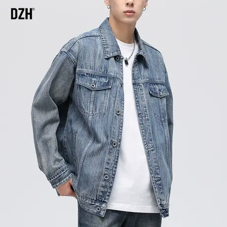 男士蓝色牛仔外套男春秋季痞帅男装宽松翻领夹克潮港风2023年新款商品大图