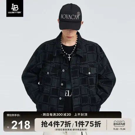 Lilbetter棋盘格牛仔外套男2025春季新款满版结构风印花翻领夹克图片