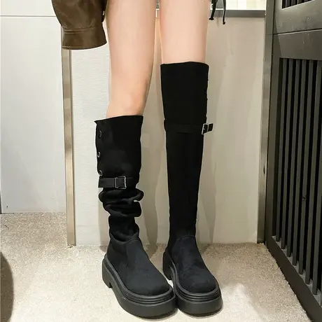 时尚爆款长靴女2023年冬季新款网红显瘦百搭复古厚底洋气瘦瘦靴潮图片