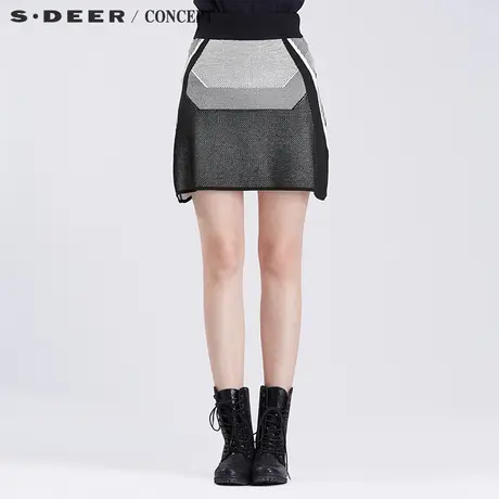 【新品】sdeer圣迪奥女装简约黑白现代感针织短裙S16381360图片