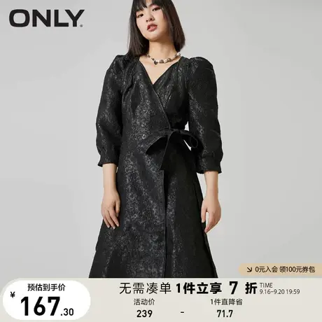 ONLY奥莱夏季时尚修身系带收腰烫印工艺连衣裙女图片