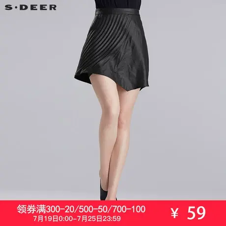 sdeer圣迪奥女装肌理折痕挺括压褶短裙半身裙秋冬包臀裙S16281338📳图片