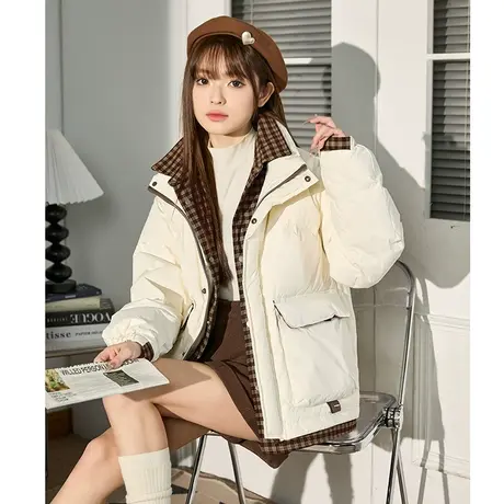 唐狮2023冬装新款假两件羽绒服女短款设计感小众保暖加厚外套12.7图片