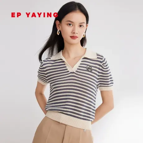EP雅莹女装 抑菌三醋酸镂空肌理短袖针织POLO衫 2023夏装9517A图片