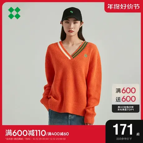 SEMIRPLUS森马毛衣V领撞色领套头毛衫男女情侣百搭秋冬宽松时尚图片