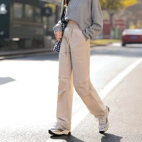 唐狮工装裤女2023新款美式宽松休闲裤显瘦高腰直筒阔腿裤12.17商品大图