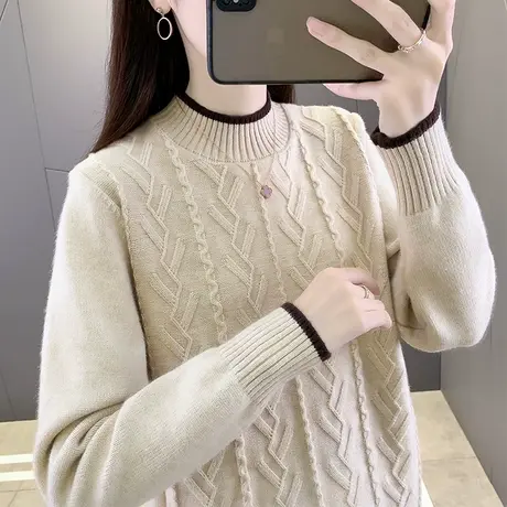 半高领毛衣女加厚打底衫2023秋冬新款套头外穿针织衫内搭洋气上衣商品大图