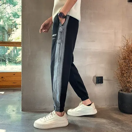 男秋季休闲长裤男春秋季韩版潮流束脚运动裤痞帅拼接哈伦卫裤裤子商品大图