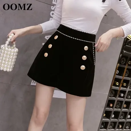 短裤女秋冬2024新款双排扣黑色金丝绒阔腿裤显瘦外穿a字高腰靴裤图片