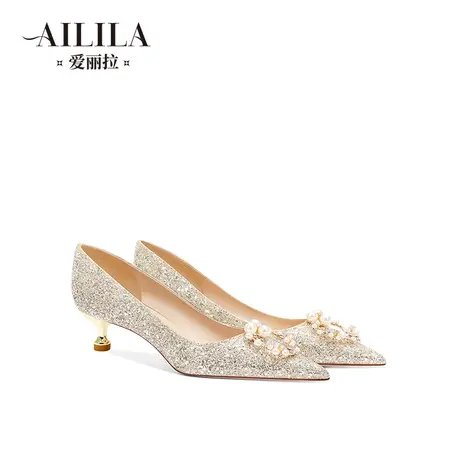 爱丽拉低跟水晶绝美婚鞋女2025新款春季新娘禾秀主婚纱两穿不累脚图片