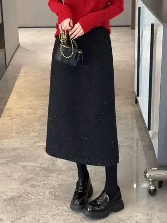 半身裙女2024春季新款洋气a字裙韩版时尚百搭显瘦高腰亮片裙子潮图片