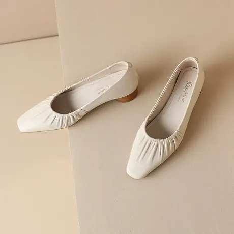 REEMOOR睿慕2025春季新款法式羊皮温柔晚晚鞋中跟玛丽珍豆豆鞋女商品大图