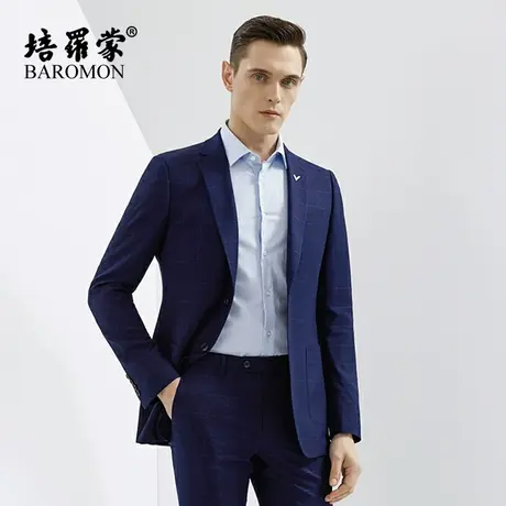 【薄款无衬】培罗蒙2025春新款男士商务职业西装休闲格子西服套装图片
