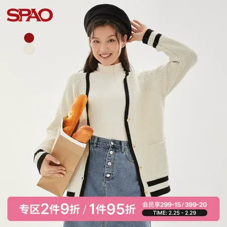 SPAO 女士毛衣春季新款撞色宽松休闲开衫纽扣毛衣SPCKB4TS25图片