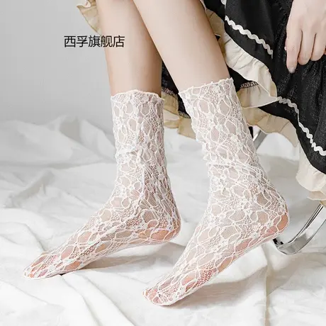 蕾丝网纱袜堆堆日系薄款JK软妹仙女中筒袜ins潮玛丽珍复古透明袜商品大图