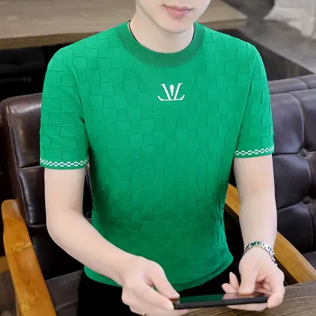 短袖男装夏季薄款冰丝t恤网红潮牌高级感韩版半袖弹力体恤上衣服商品大图