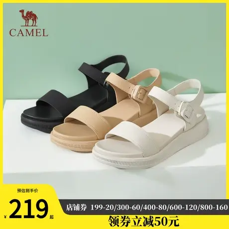 骆驼女凉鞋2024年新款软底一字带凉鞋女夏季露趾真皮厚底凉鞋女款图片