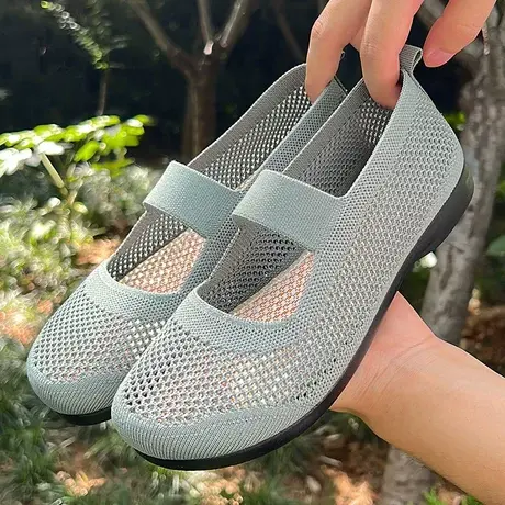 夏季新款老北京布鞋浅口一脚蹬妈妈鞋镂空软底防滑豆豆鞋透气单鞋商品大图