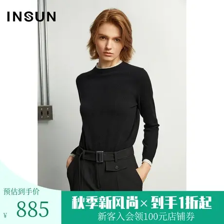 恩裳商场同款冬季经典黑色圆领时尚垂感版型休闲毛针织衫商品大图