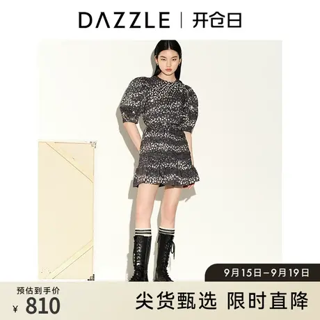 DAZZLE地素奥莱 春夏法式泡泡袖碎花收腰褶皱设计感连衣裙女图片
