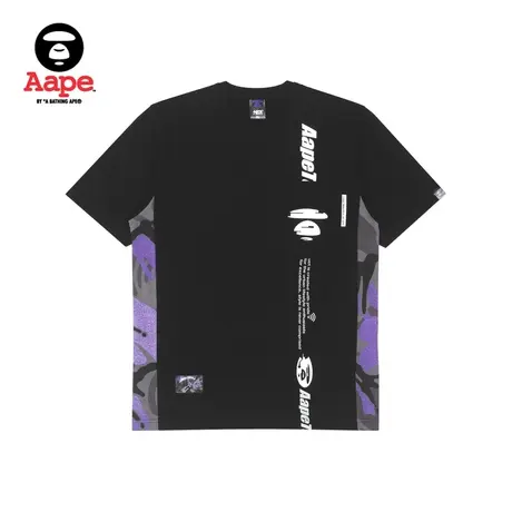 Aape旗舰店男装潮流春夏迷彩拼接字母印花短袖T恤1342XXK商品大图