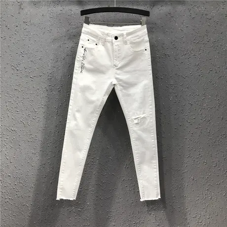 艾天丽春夏新款港味女潮欧洲站时尚个性刺绣修身显瘦牛仔铅笔裤商品大图