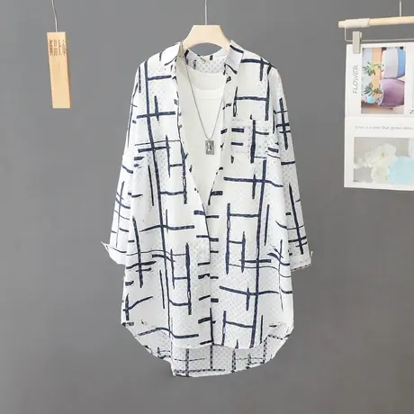 防晒衫女中长款薄款衬衫外套防晒衣夏季2023新款宽松前短后长衬衣图片