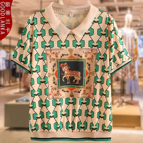 40-50岁中年妈妈夏装上衣大码宽松时尚洋气POLO印花女士短袖T恤女商品大图