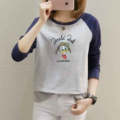 纯棉长袖t恤白色韩版宽松秋装2022年新款女装打底衫内搭显瘦上衣商品大图