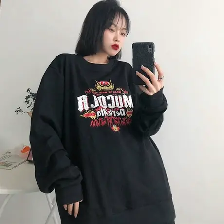 日系古着卫衣女2020初秋薄款长袖宽松韩版潮ins上衣bf慵懒风外套图片