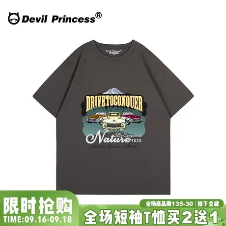 宽松大版小众街头ins潮牌深灰色短袖t恤夏季古着感无性别穿搭上衣图片