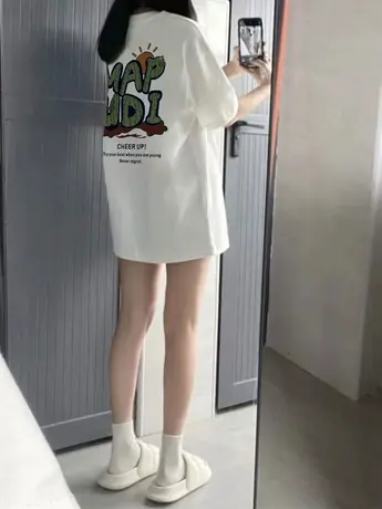 白色短袖t恤女纯棉重磅夏季宽松oversize小众设计感美式复古上衣商品大图