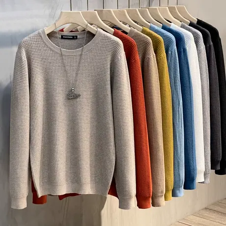 圆领毛衣男春秋季2023新款潮流薄款提花休闲毛线衣男士打底针织衫商品大图