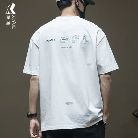 2023夏季新款爆款T恤男280g重磅纯棉短袖潮流复古宽松大码体恤衫商品大图