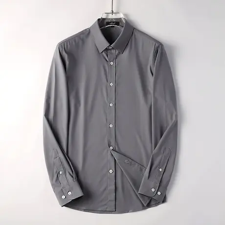 休闲全棉衬衫男新款长袖商务休闲白色免烫翻领衬衣秋季上衣男士潮商品大图