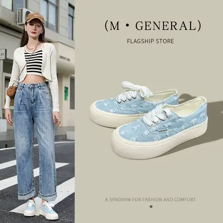 名将厚底帆布鞋女2023春季新款牛仔增高休闲乞丐鞋小众透气板鞋图片