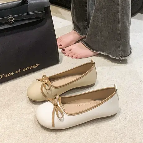 单鞋女2023夏季晚风圆头浅口韩版舒适一脚蹬懒人鞋甜美蝴蝶结气质图片