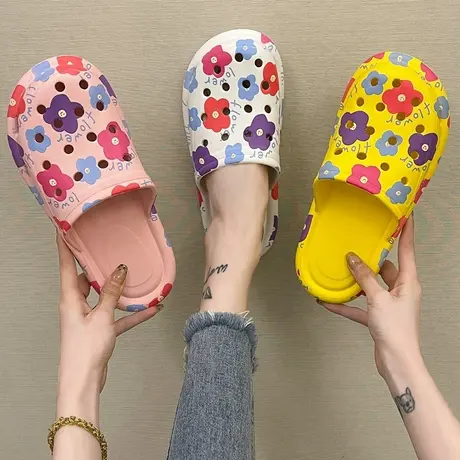洞洞鞋女夏季外穿ins潮2023年新款防滑懒人可爱花朵包头半拖鞋女商品大图