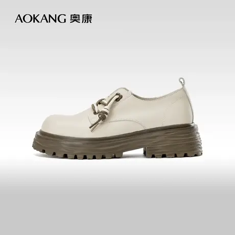 奥康乐福鞋女2023春秋季真皮黑色学院风厚底小皮鞋法式晚风单鞋商品大图