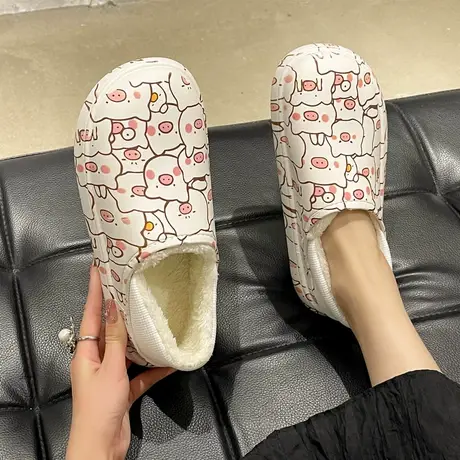 可爱小猪棉拖鞋女包跟冬季可外穿防水厚底踩屎感居家室内保暖棉拖图片