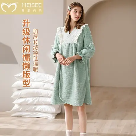 美思春秋款慵懒风睡衣女士秋季V领圆领加厚羊毛绒家居服休闲套装商品大图