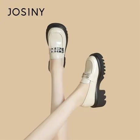 Josiny/卓诗尼厚底乐福鞋女2024新款春季英伦风女鞋子一脚蹬单鞋商品大图