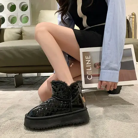 防水厚底雪地靴女款冬季加绒加厚抗寒东北大棉鞋女鞋子保暖短靴子图片