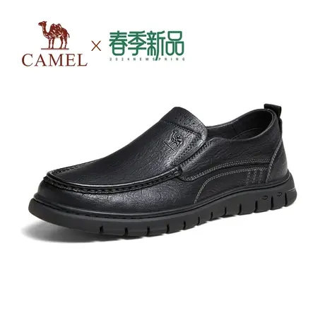 骆驼2024春季新款树纹牛皮防滑耐磨舒适软底商务休闲乐福皮鞋男士商品大图